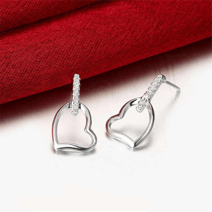Cubic Zirconia & Silvertone Hollow Heart Drop Earrings
