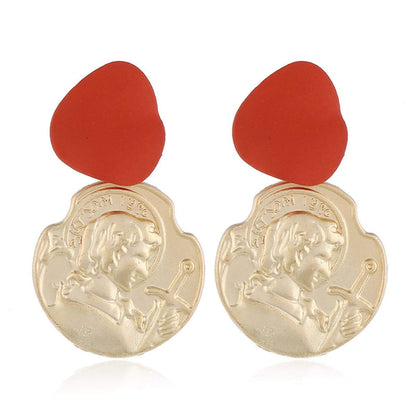 Enamel & Goldtone Coin Drop Earrings