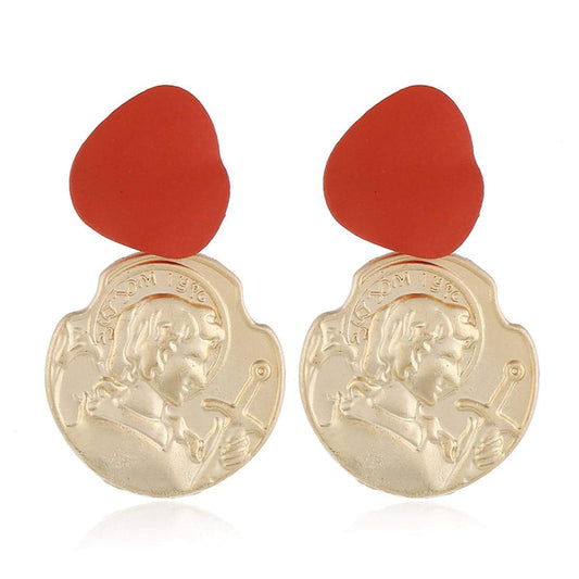 Enamel & Goldtone Coin Drop Earrings