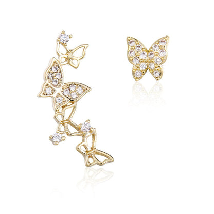 Cubic Zirconia & Goldtone Butterfly Stud/Drop Earrings