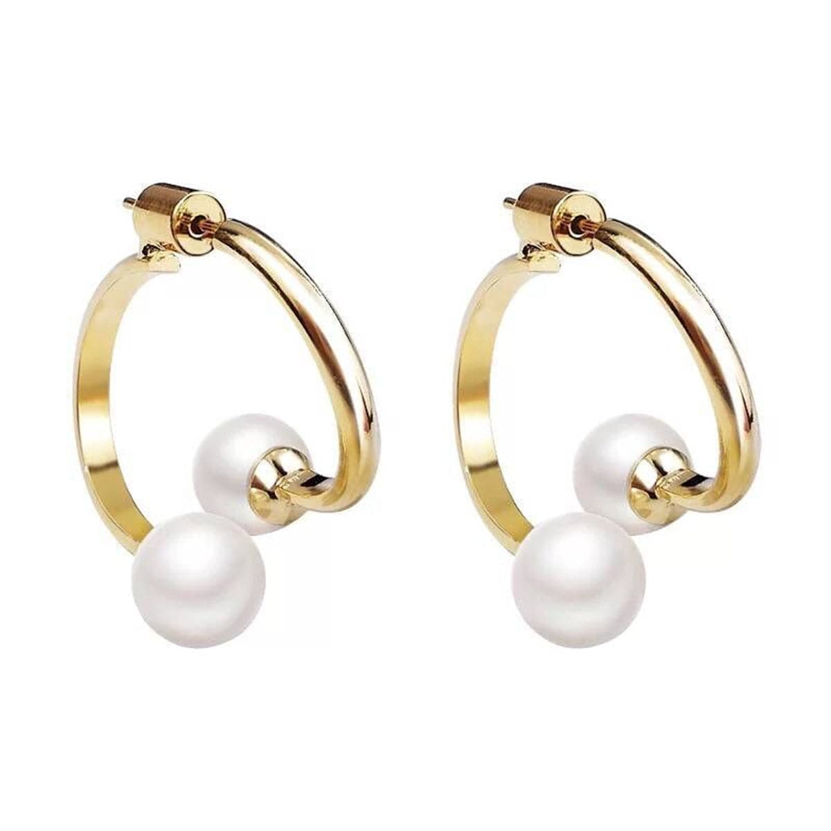 Pearl & Goldtone Ring Drop Earrings