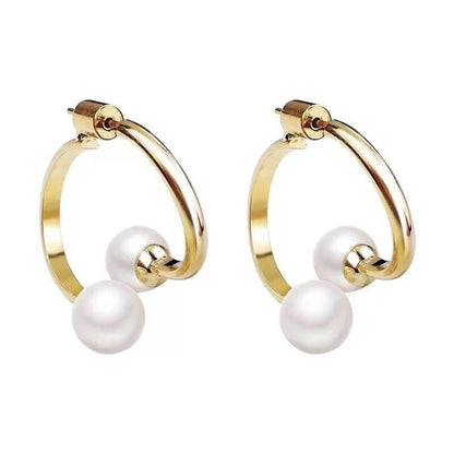 Pearl & Goldtone Ring Drop Earrings