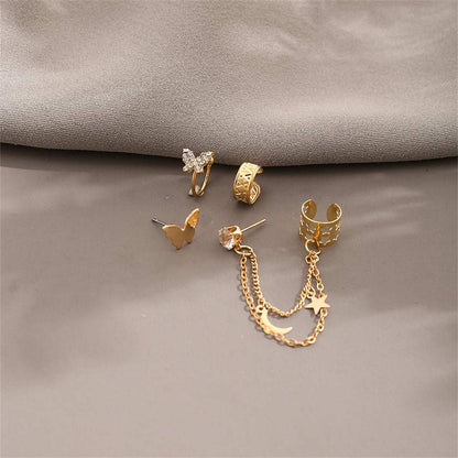 Cubic Zirconia & Goldtone Celestial Butterfly Ear Cuff Set