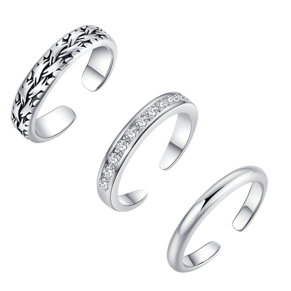 Cubic Zirconia & Silvertone Adjustable Toe Ring Set-1