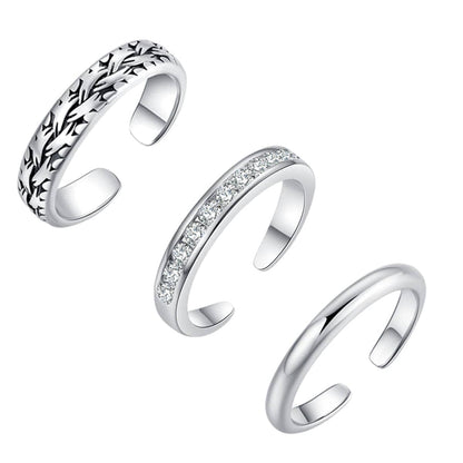 Cubic Zirconia & Silvertone Adjustable Toe Ring Set-1
