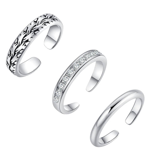 Cubic Zirconia & Silvertone Adjustable Toe Ring Set-1