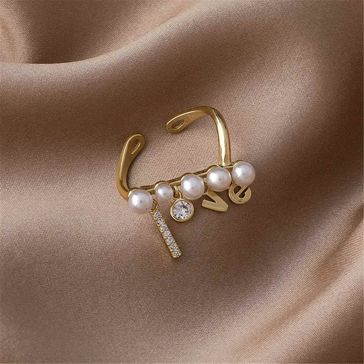 Pearl & Cubic Zirconia 'Love' Open Ring