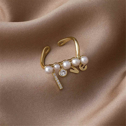 Pearl & Cubic Zirconia 'Love' Open Ring