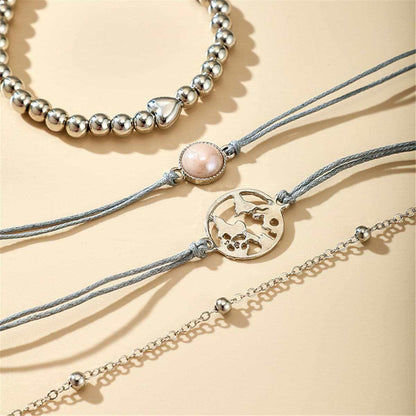 Silvertone Globe Charm Bracelet Set