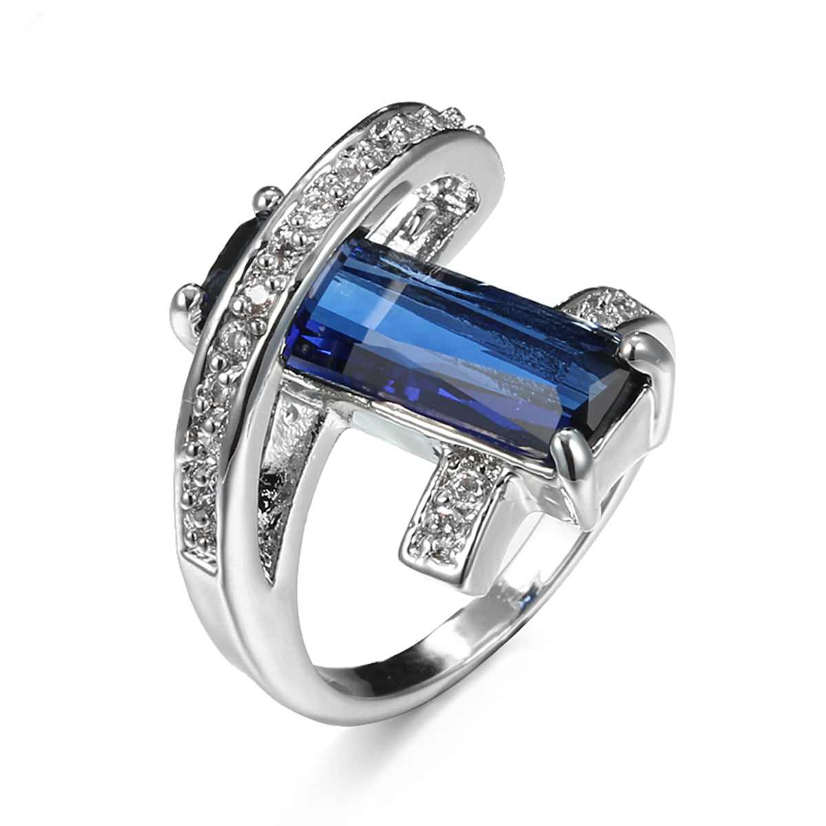 Navy Crystal & Cubic Zirconia Pavé Wrap Baguette-Cut Ring-3
