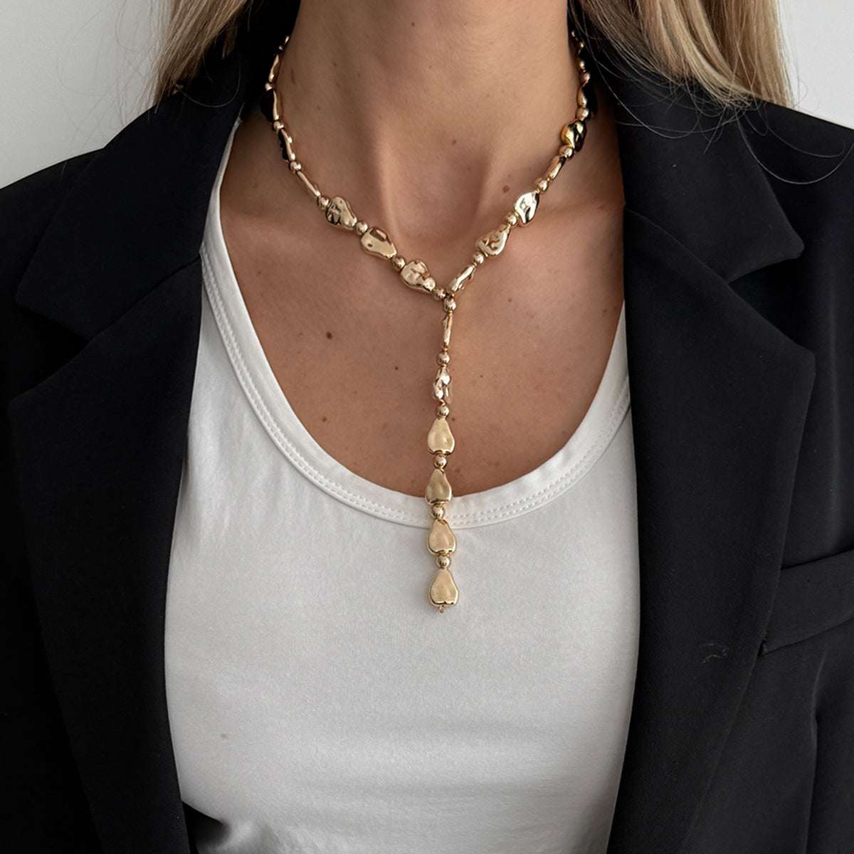 Goldtone Hammered Drop Y-Necklace