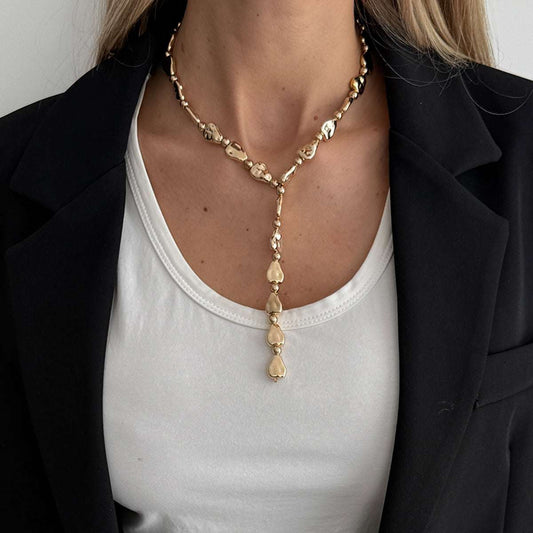 Goldtone Hammered Drop Y-Necklace