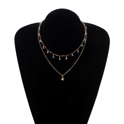 Cubic Zirconia & Enamel Goldtone Mum Layered Pendant Necklace
