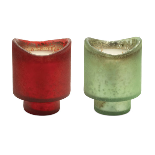 Melrose International Wassail Scented Soy Candle with Frosted Glass Holder (Set of 2)
