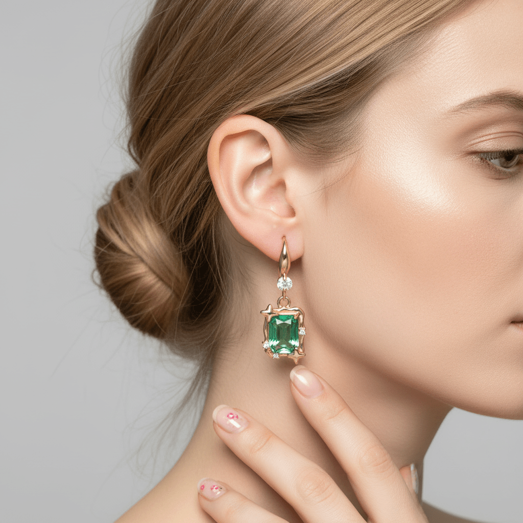 Green Crystal & Cubic Zirconia Goldtone Cushion-Cut Star Hook Earrings