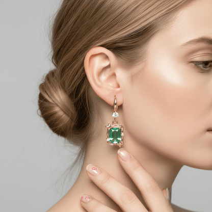 Green Crystal & Cubic Zirconia Goldtone Cushion-Cut Star Hook Earrings