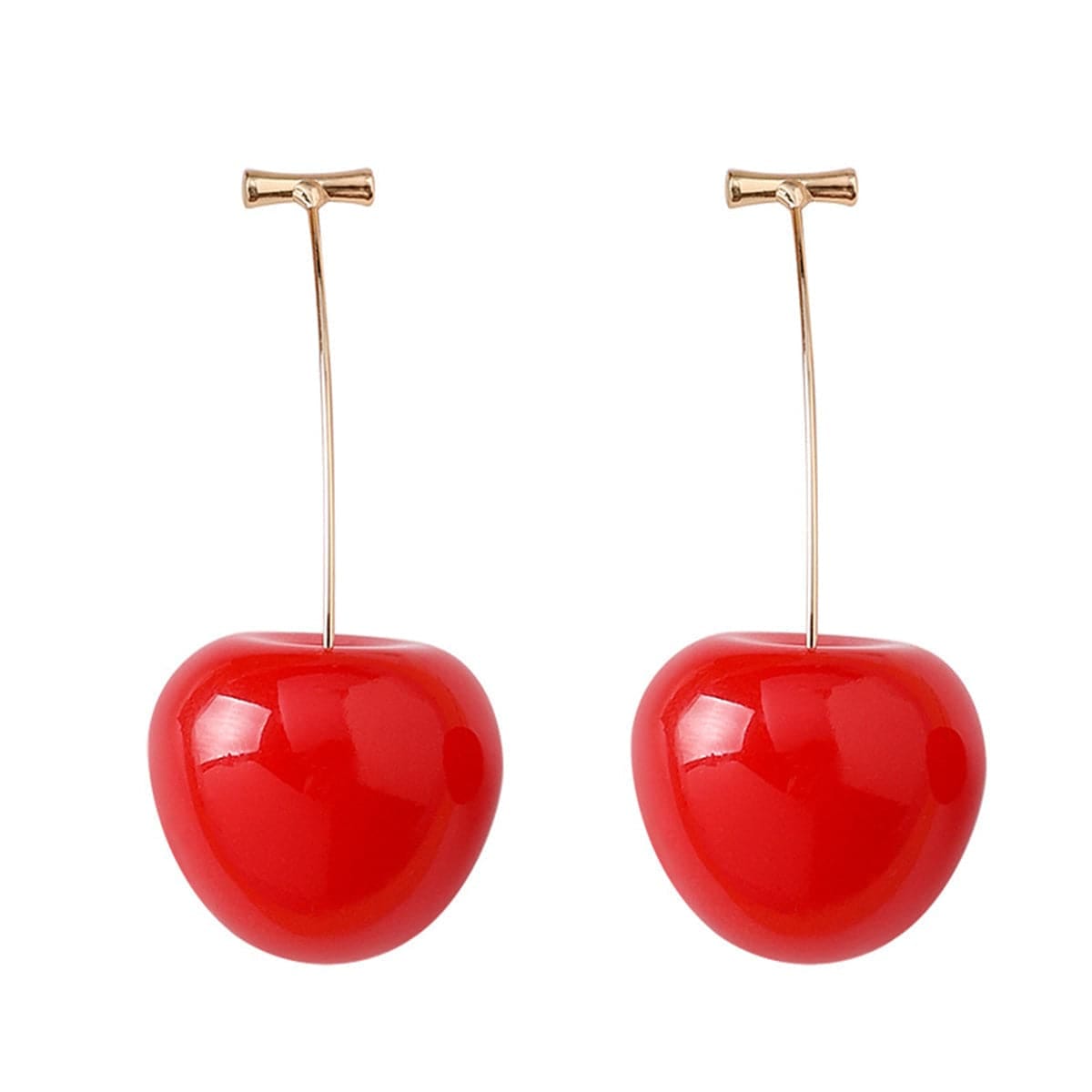 Red & Goldtone Cherry Drop Earrings