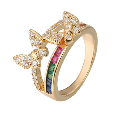 Rainbow Crystal & Cubic Zirconia Butterfly Ring-25
