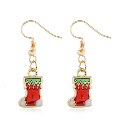 Red & Goldtone Christmas Stocking Drop Earrings