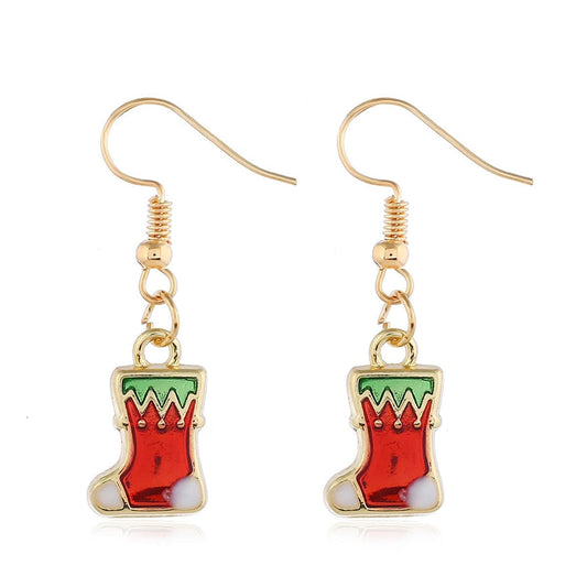 Red & Goldtone Christmas Stocking Drop Earrings