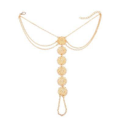 Goldtone Floral Round Plate Ankle-To-Ring Anklet