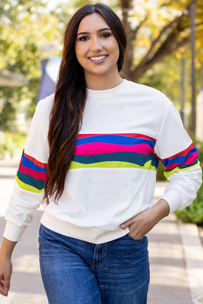Threaded Pear Alora Striped Accent Long Sleeve Top