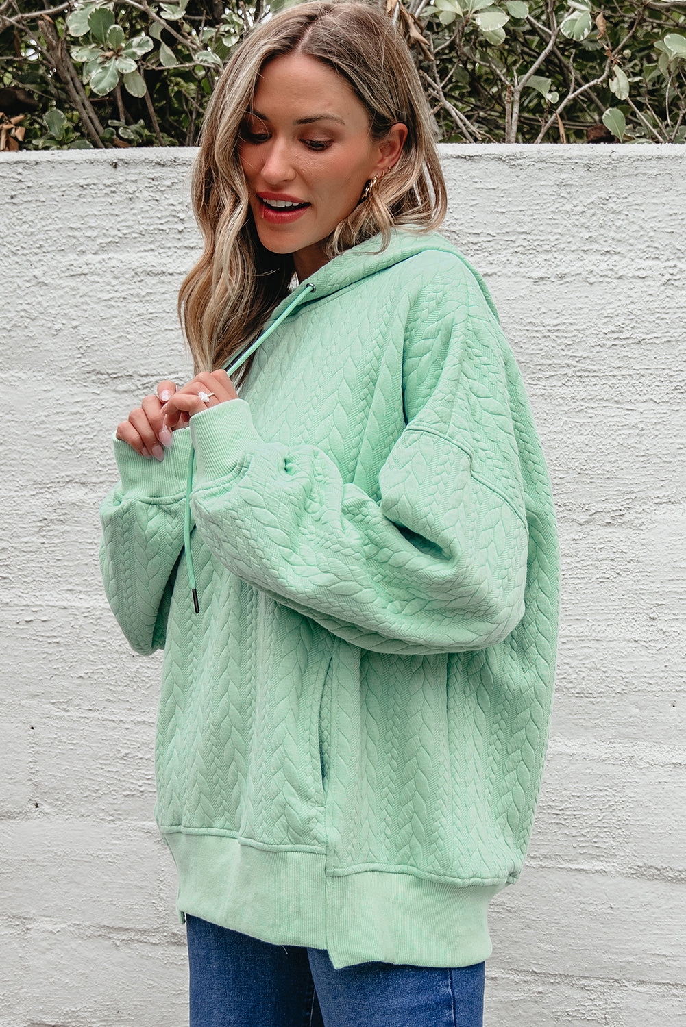Threaded Pear Promise Textured Baggy Solid Hoodie