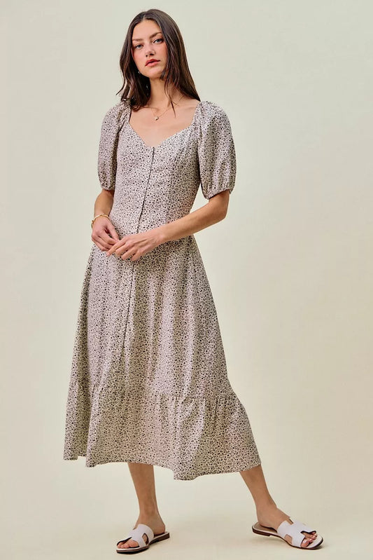 SO ME Ditsy Floral Self Belt On Elastic Waist Maxi Dress