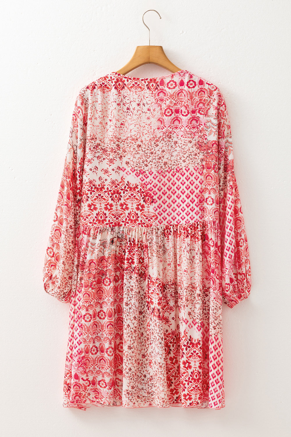 Threaded Pear Melody Floral Tassel Tie Long Sleeve Mini Dress