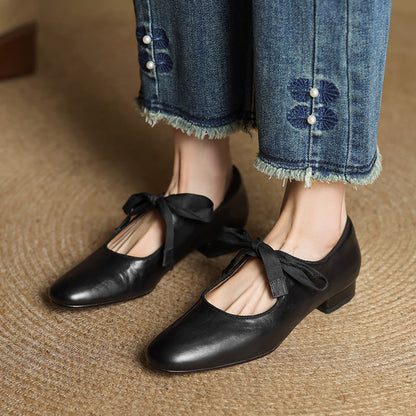 Women’s Vintage French Style Low Heel Leather Shoes