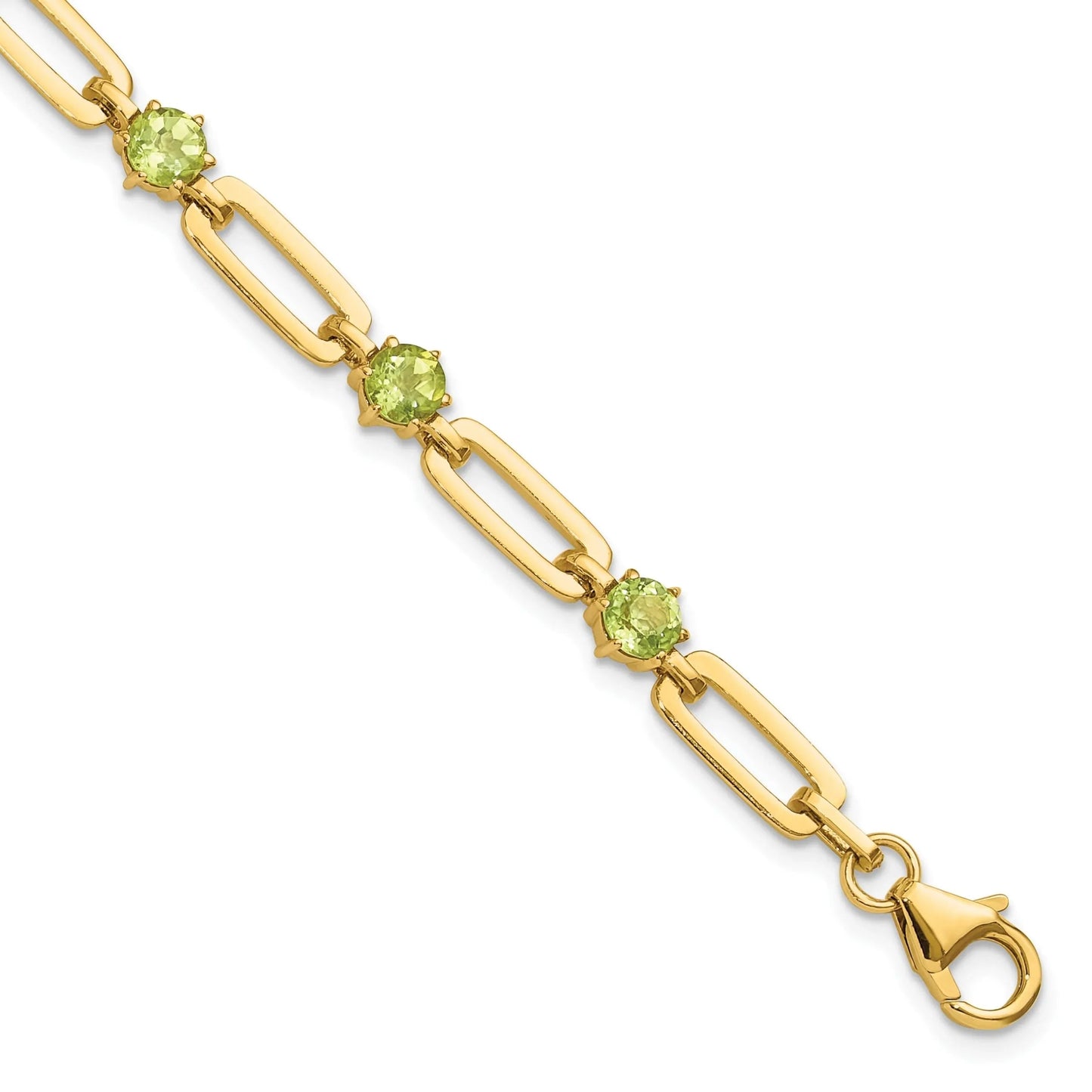 Genuine Green Peridot Paper Clip Sterling Silver Bracelet