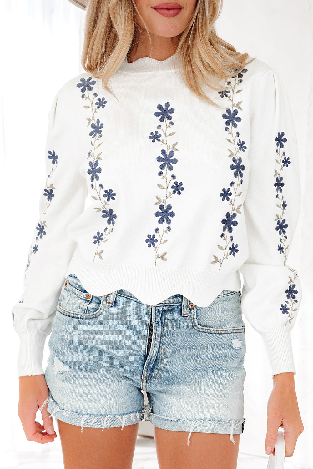 Threaded Pear Mia Scallop Hem Cropped Sweater