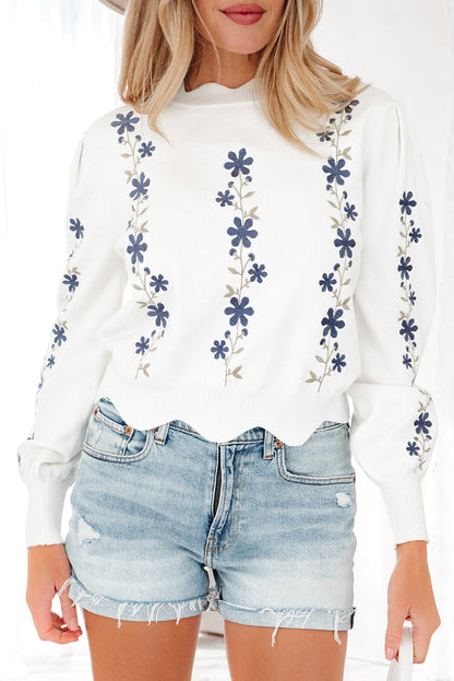 Threaded Pear Mia Scallop Hem Cropped Sweater