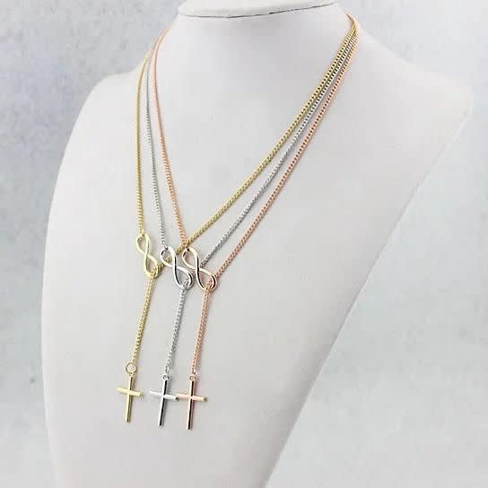 Vista Symbol of Infinity and Holy Cross with Lariat Style Chain - Gold