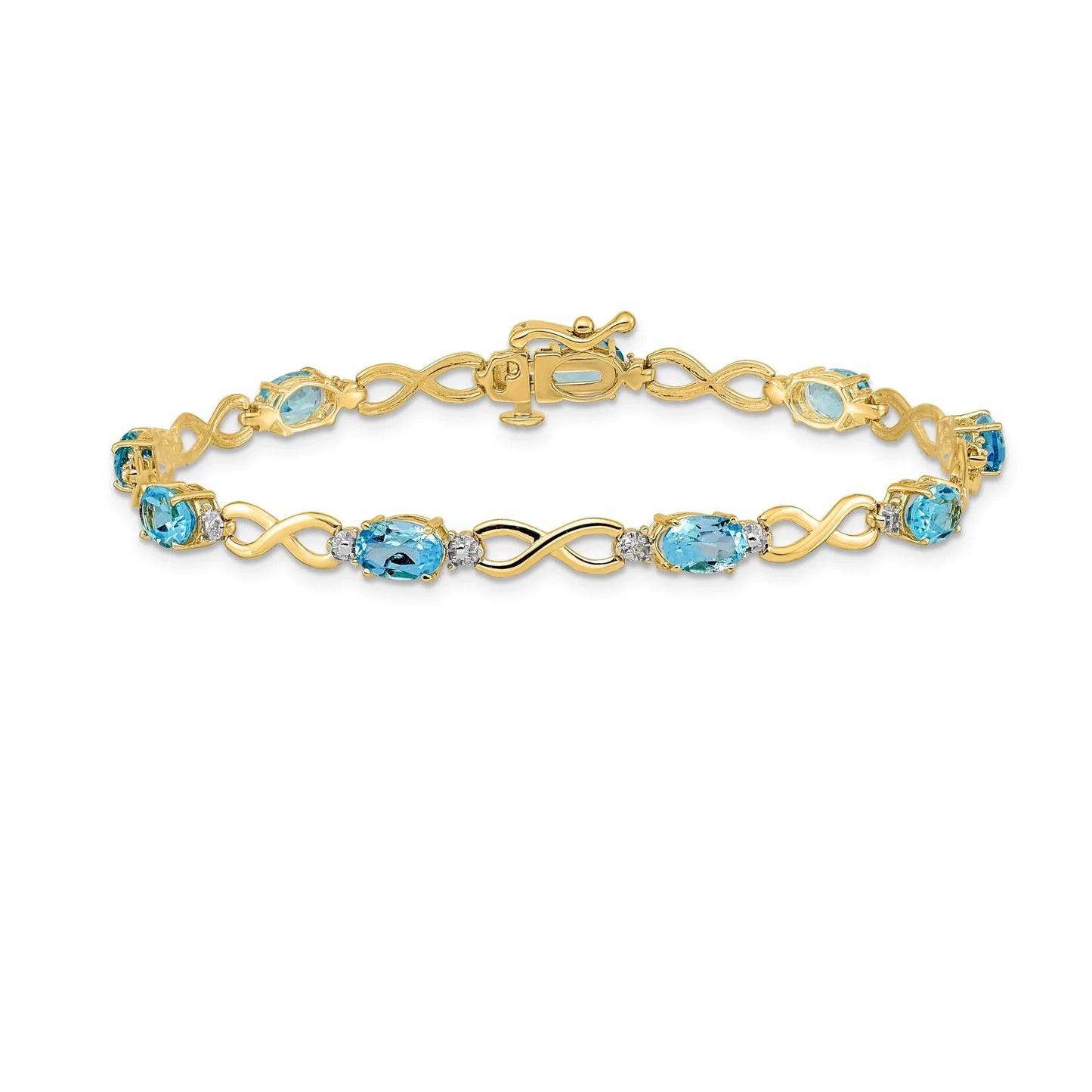 Genuine Swiss Blue Topaz Diamond Infinity Bracelet 14K Gold