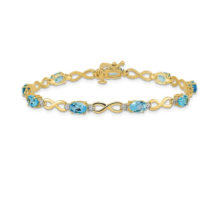 Genuine Swiss Blue Topaz Diamond Infinity Bracelet 14K Gold