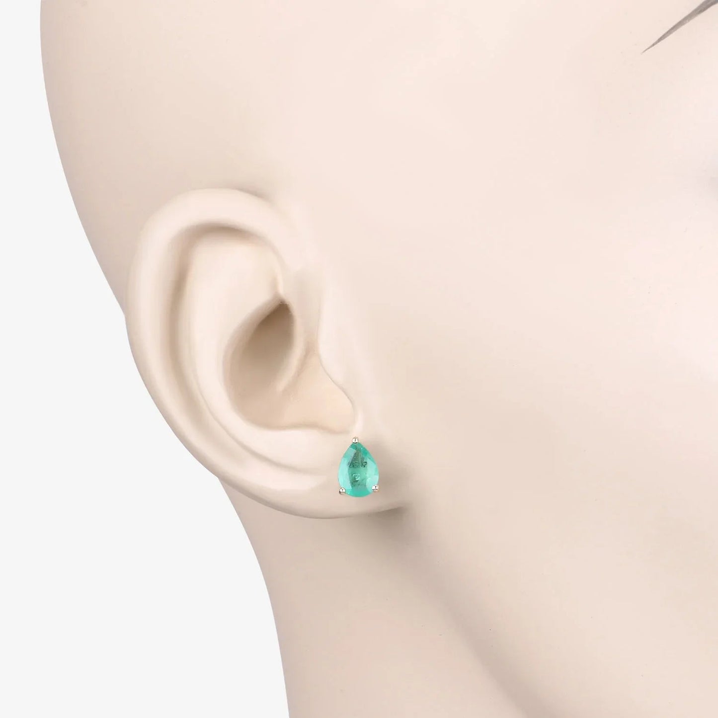 1.30 Ct Pear Green Zambian Emerald Prong 10k Gold Teardrop Stud Earrings