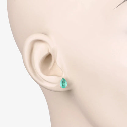 1.30 Ct Pear Green Zambian Emerald Prong 10k Gold Teardrop Stud Earrings