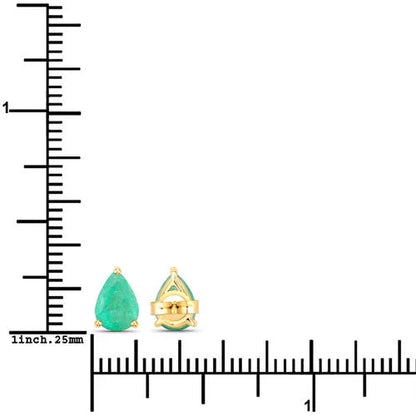 1.30 Ct Pear Green Zambian Emerald Prong 10k Gold Teardrop Stud Earrings
