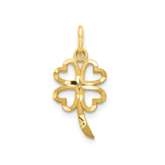 Good Luck Four Leaf Clover Charm Yellow Gold Pendant