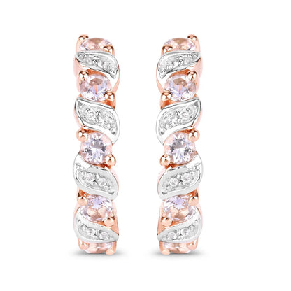 Rose Gold Genuine Morganite Hoop Earrings