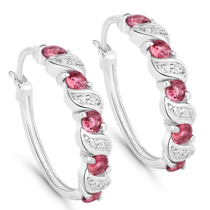 Genuine Pink Tourmaline Hoop Earrings