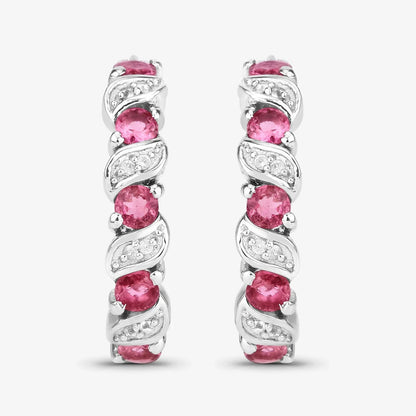 Genuine Pink Tourmaline Hoop Earrings