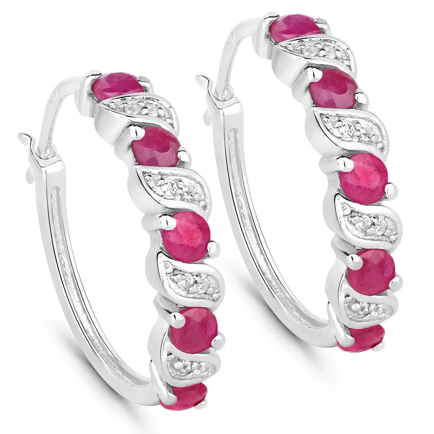 Genuine Pink Ruby Hoop Earrings