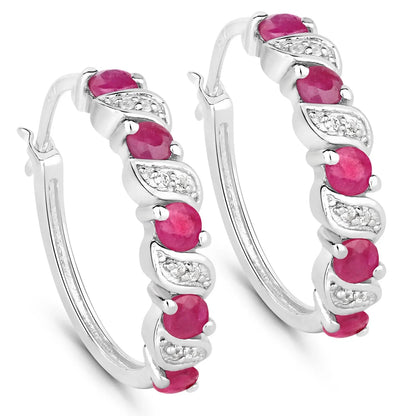 Genuine Pink Ruby Hoop Earrings