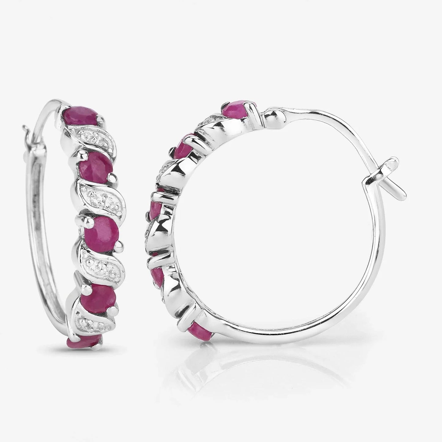 Genuine Pink Ruby Hoop Earrings