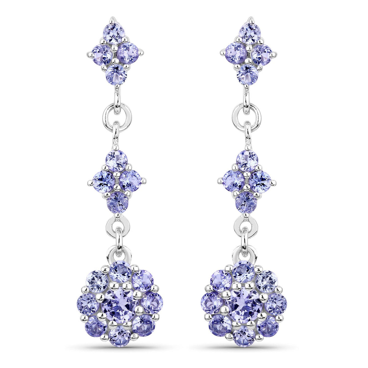 2.70 Cttw Round Violet Tanzanite Rhodium over Silver Linear Drop Earrings