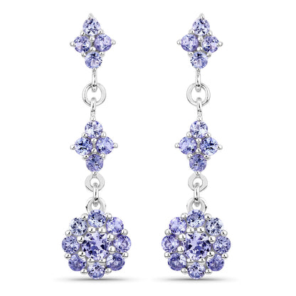 2.70 Cttw Round Violet Tanzanite Rhodium over Silver Linear Drop Earrings