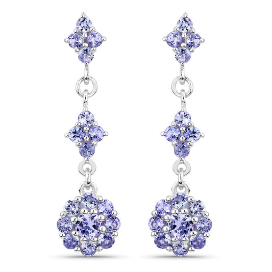 2.70 Cttw Round Violet Tanzanite Rhodium over Silver Linear Drop Earrings
