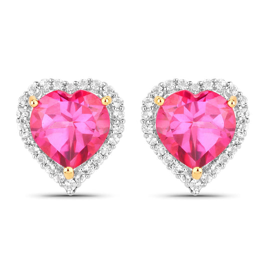 Genuine Pink Topaz Heart Stud Earrings